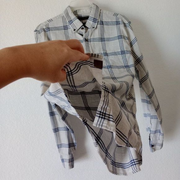 Banana Republic Men's Untucked Flannel Plaid Button Down Shirt Grey size Small - Picture 12 of 12